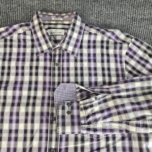 Bugatchi Uomo Shirt Mens 2XL Plaid Shaped Fit Long Sleeve Button Up